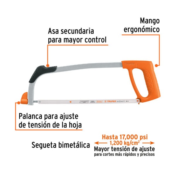 Arco 12 profesional tubular de acero para segueta, Truper - Image 2