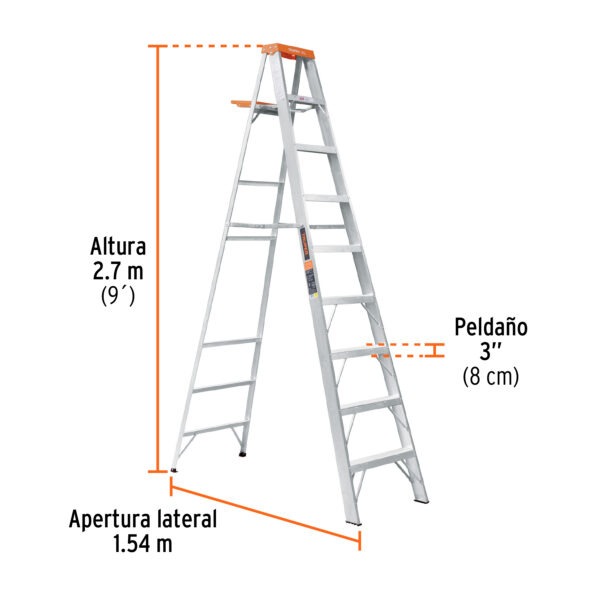 Escalera de tijera tipo ll 8 peldaños y bandeja, Truper - Image 2