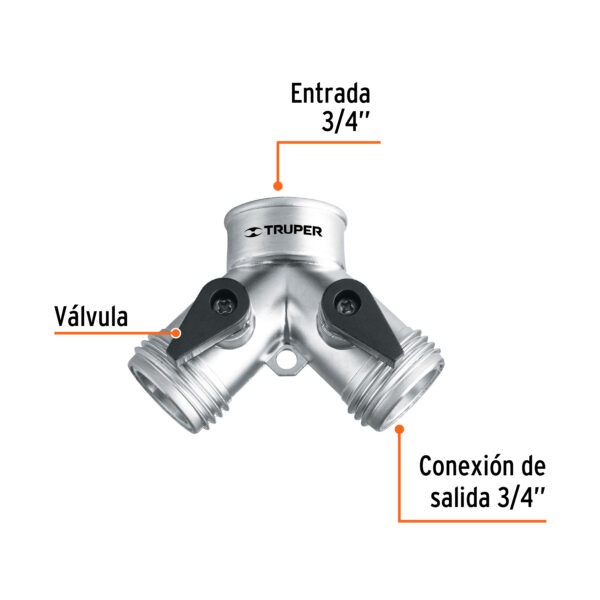 Conector Y 3/4 metálico para manguera, Truper - Image 2