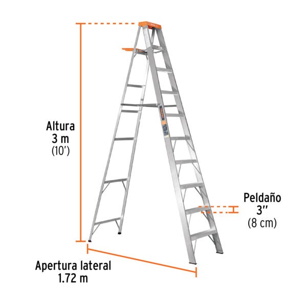 Escalera de tijera tipo II, 9 escalones, con bandeja - Image 2