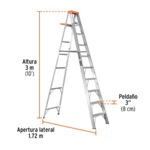 Escalera de tijera tipo II, 9 escalones, con bandeja