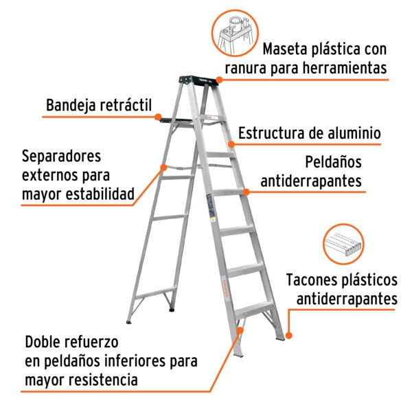Escalera de tijera tipo III, 6 escalones, con bandeja