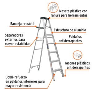 Escalera de tijera tipo III, 6 escalones, con bandeja
