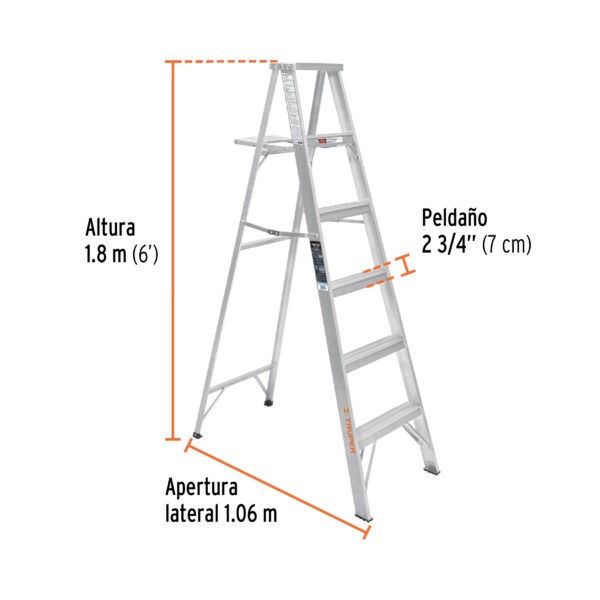 Escalera de tijera 100% aluminio tipo lll 5 peldaños, Truper - Image 2