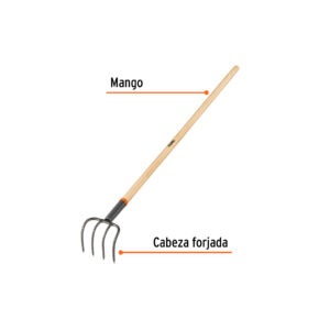 Cultivador forjado de 4 dientes para jardín, mango de 54