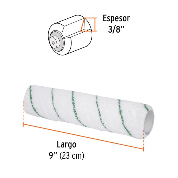 Repuesto rodillo para pintar, 9 x 3/8, de microfibra