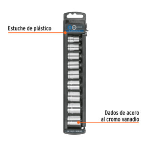 Juego de 9 dados cuadro 3/8 mm, Truper