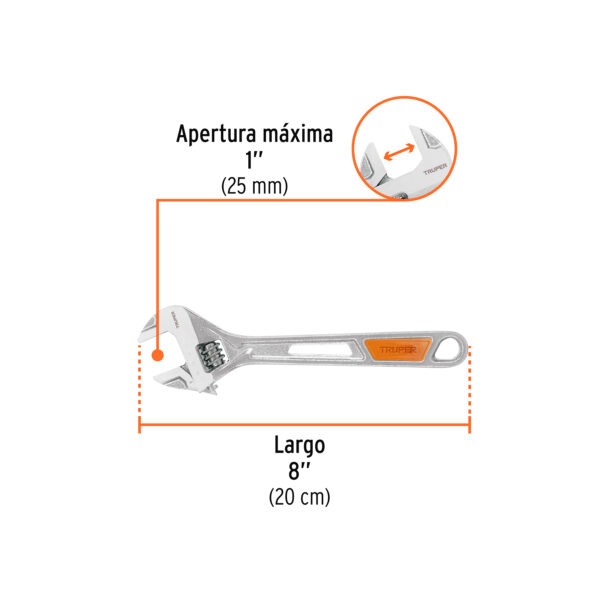 Llave ajustable (perico) 8 cromada mango de PVC, Truper