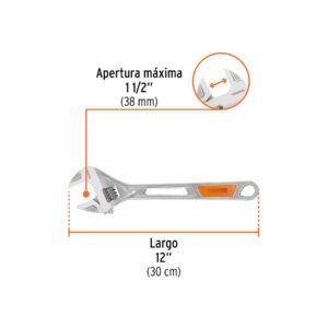 Llave ajustable (perico) 12 cromada mango de PVC, Truper