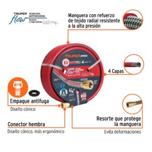 Manguera 5/8 super reforzada 4 capas 30 m conexiones metal