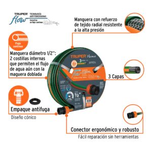 Manguera 1/2reforzada 3 capas 20 m conexiones plásticas