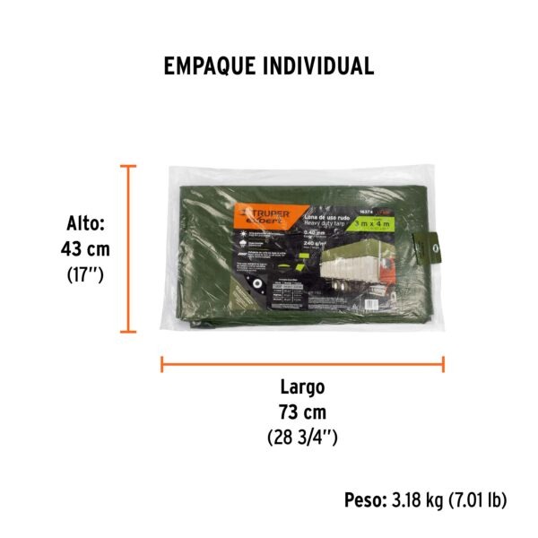 Lona uso rudo, verde olivo, 3 x 4 m, Truper Expert