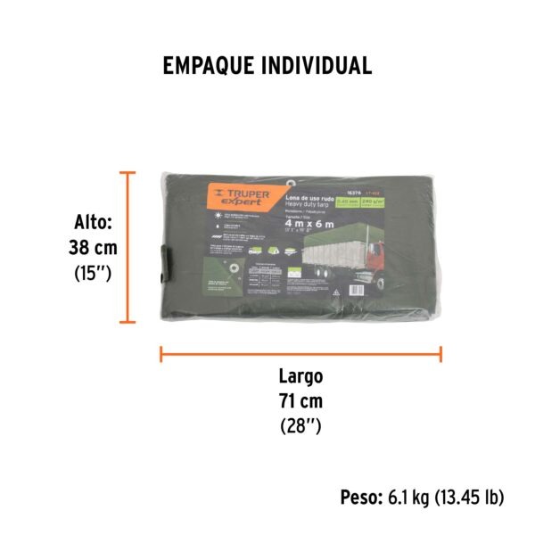 Lona uso rudo, verde olivo, 4 X 6 m, Truper Expert