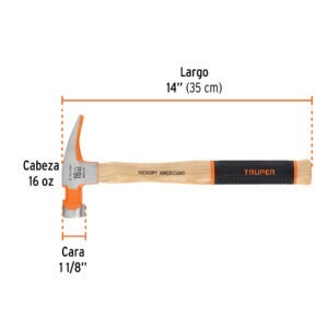 Martillo Profesional Pulido Espejo,Uña Curva, 16oz