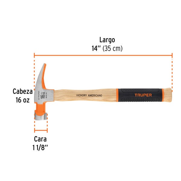 Martillo Profesional Pulido Espejo,Uña Curva, 16oz