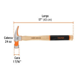 Martillo, Uña Recto Cara Fresada 24 oz, Truper