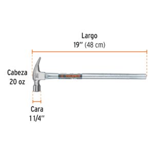 Martillo uña recta 20 oz, mango tubular, boca fresada