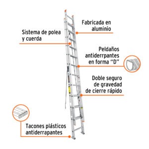Escalera De Extension ,Tipo II, 24 Peldaños, Truper