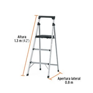 Escalera tubular, plegable, 3 peldaños, aluminio