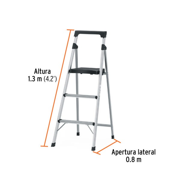 Escalera tubular, plegable, 3 peldaños, aluminio
