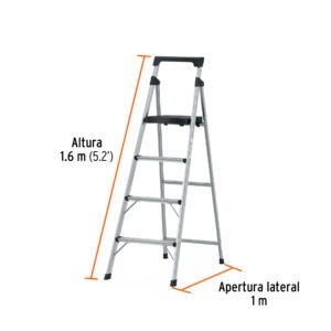 Escalera tubular, plegable, 4 peldaños, aluminio