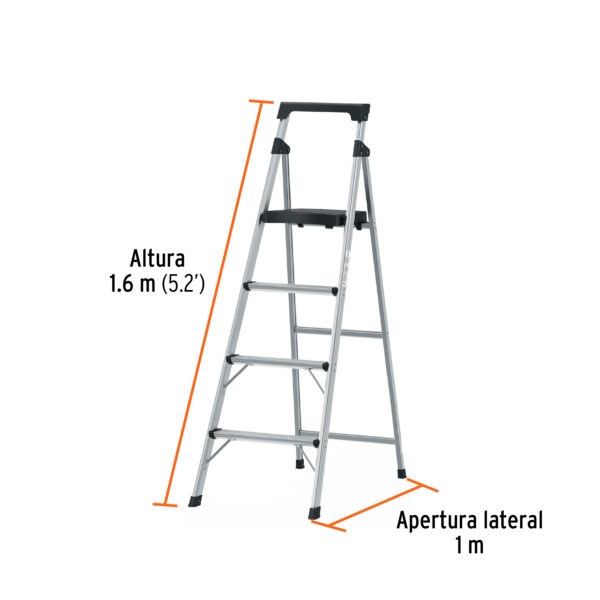 Escalera tubular, plegable, 4 peldaños, aluminio