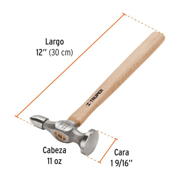 Martillo desabollador 11 oz fino, mango 12, Truper