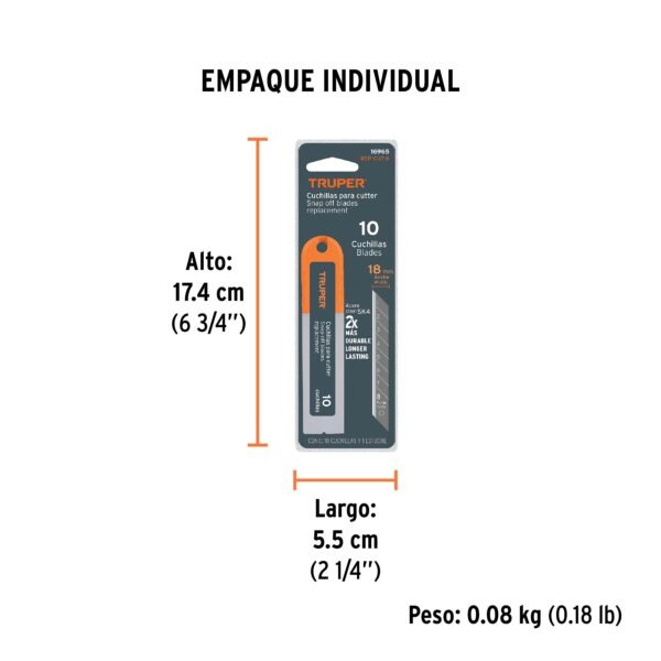 Estuche con 10 cuchillas SK4 de 18 mm para cutter, Truper