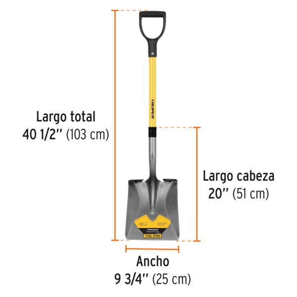 Pala cuadrada Tru Glass, puño Y, mango fibra de vidrio