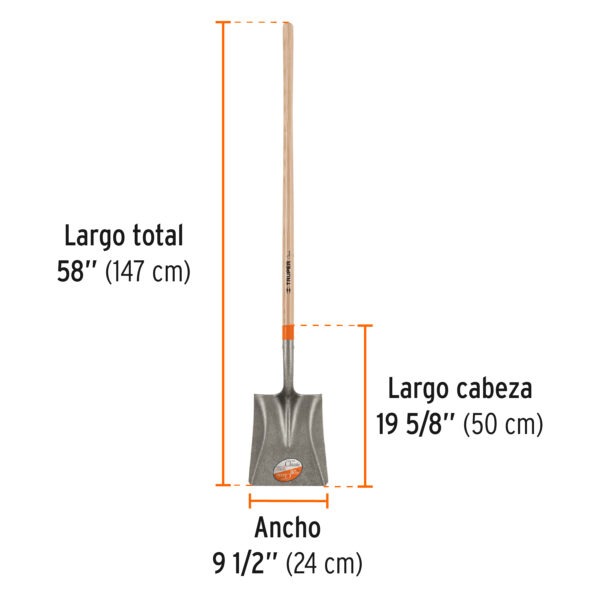 Pala cuadrada Classic, mango largo 49, Truper