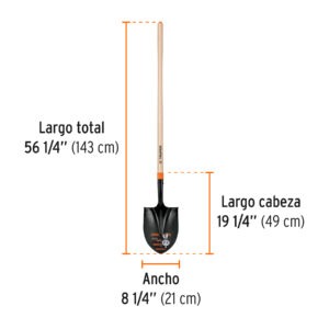 Pala redonda T-2000, mango largo 45, Truper