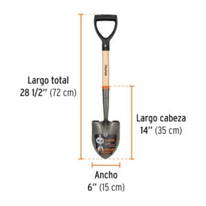 Pala cajuelera redonda, puño D mango de madera, Truper
