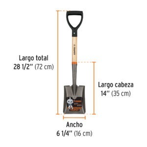 Pala cajuelera cuadrada, puño D mango de madera, Truper