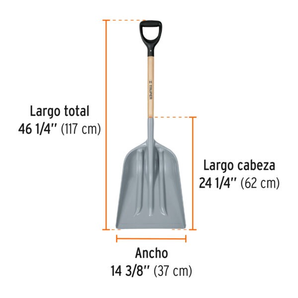 Pala sanitaria cabeza plástica, puño Y, mango 27, Truper
